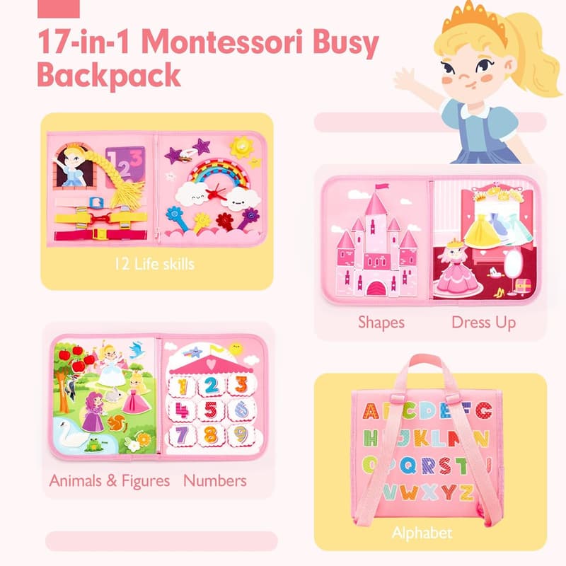 Busy Board for Toddlers - 17-in-1 Montessori Learning Toy