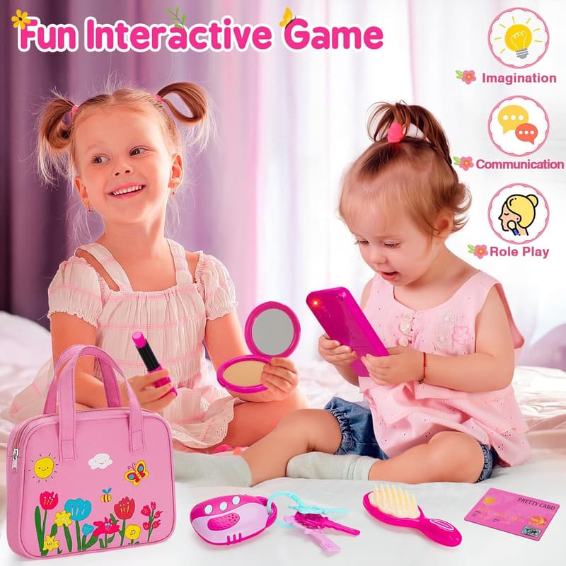 Toddler Play Purse with Makeup Kit for Girls Age 2-3