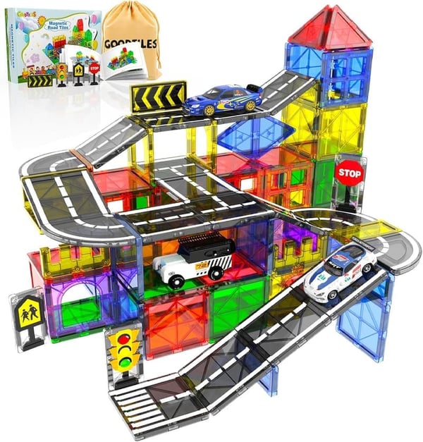 Magnetic Building Blocks Road Set - Montessori Toy for Kids
