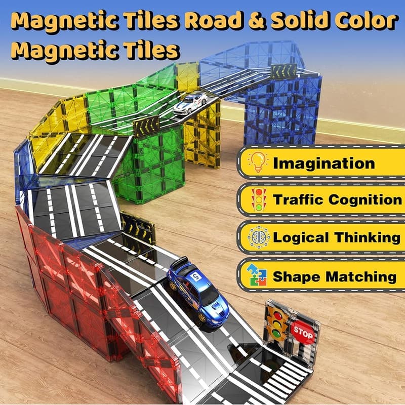 Magnetic Building Blocks Road Set - Montessori Toy for Kids