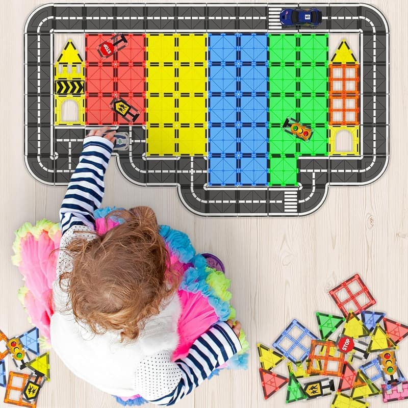 Magnetic Building Blocks Road Set - Montessori Toy for Kids