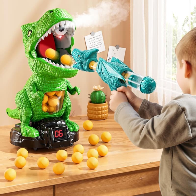 Dinosaur Shooting Game Toy for Kids with Scoreboard and Foam Balls
