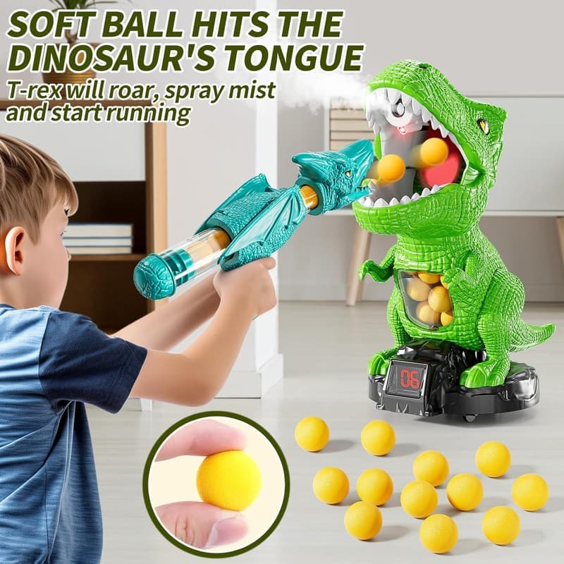 Dinosaur Shooting Game Toy for Kids with Scoreboard and Foam Balls