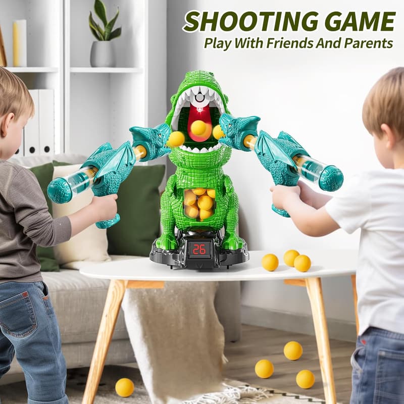 Dinosaur Shooting Game Toy for Kids with Scoreboard and Foam Balls
