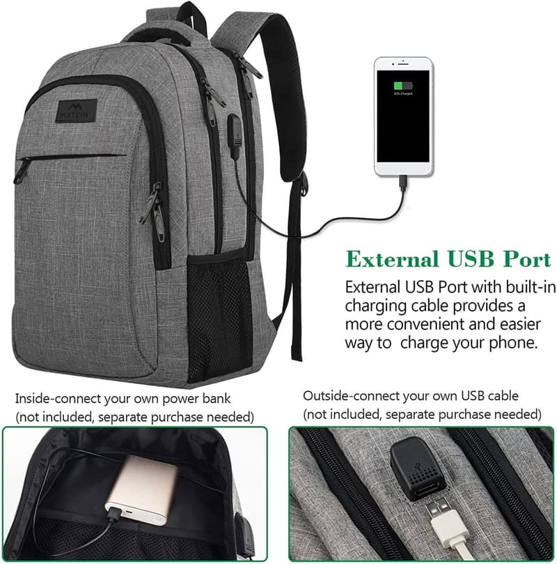 Slim Travel Laptop Backpack with USB Charging Port - Water Resistant for Men & Women