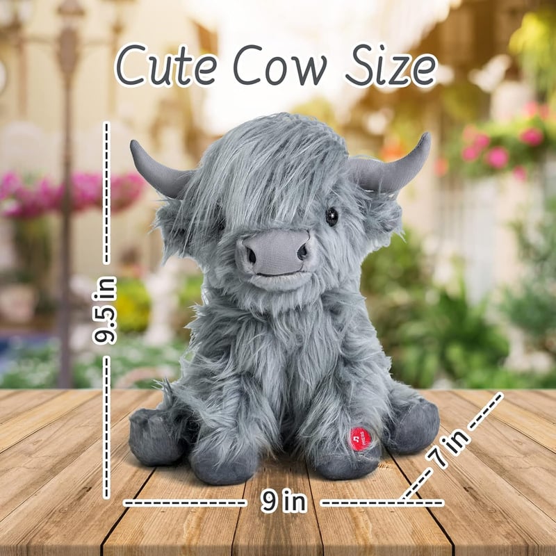 Cuddly Highland Cow Stuffed Animal with Mooing Sound, 10