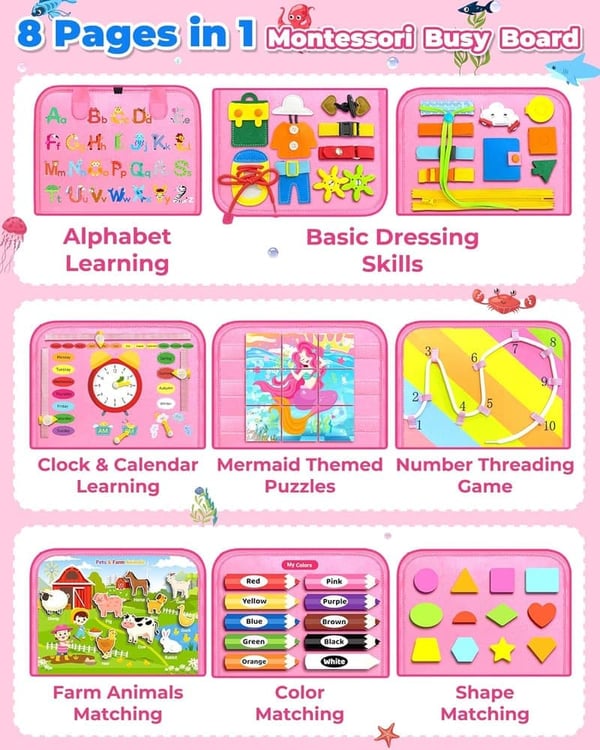 Montessori Busy Board for Toddler Girl's Birthday Gift