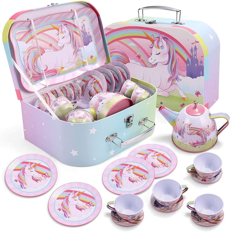 Unicorn Tea Party Set for Toddlers - Tin Teapot & Accessories
