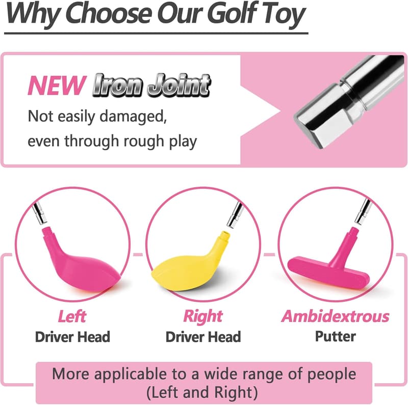 Kids' Pink Golf Toy Set with Clubs - Outdoor Sports Gift for Ages 3-8