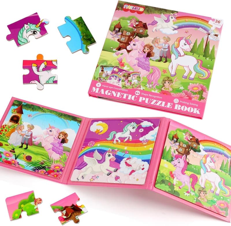 Unicorn Princess Magnetic Puzzles for Kids, 20-Piece Travel Toys