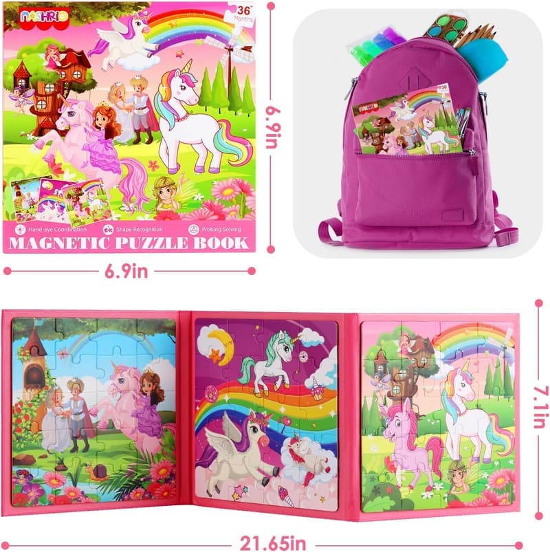 Unicorn Princess Magnetic Puzzles for Kids, 20-Piece Travel Toys