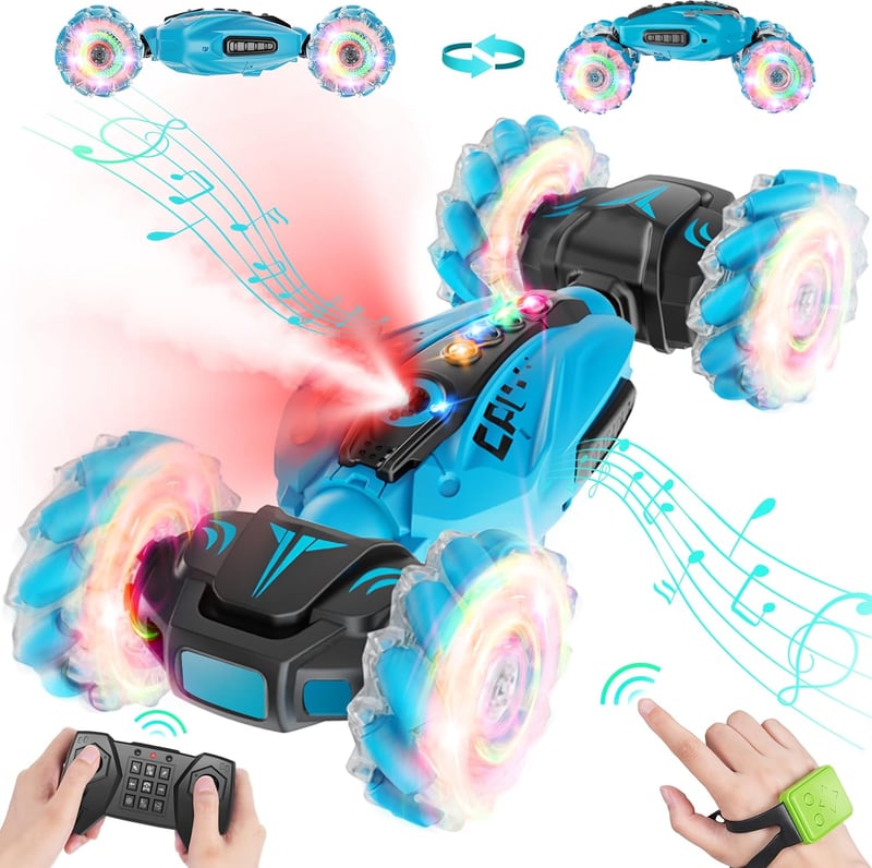Remote Control Stunt Car with Spray Lights & Music – Birthday Gift for Kids (Ages 6-12)