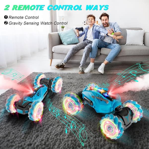 Remote Control Stunt Car with Spray Lights & Music – Birthday Gift for Kids (Ages 6-12)