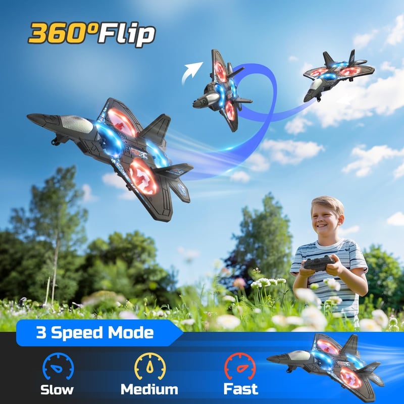 Kids' Foam RC Airplane with Lights & 360° Flip - 2 Batteries