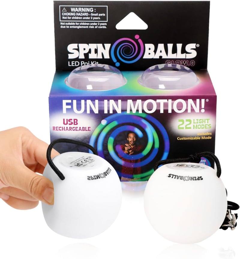 Rechargeable LED Poi Balls with 22 Color Modes & Adjustable Leashes