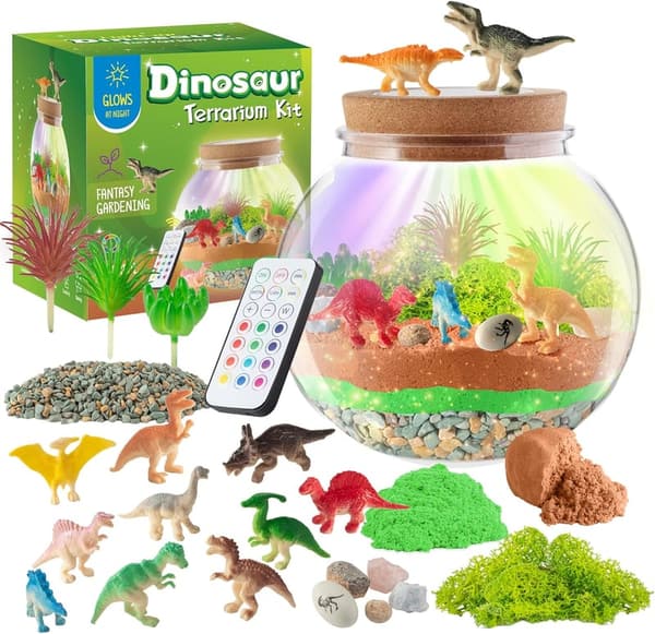 Dinosaur LED Night Light Terrarium Kit for Kids Ages 4-12