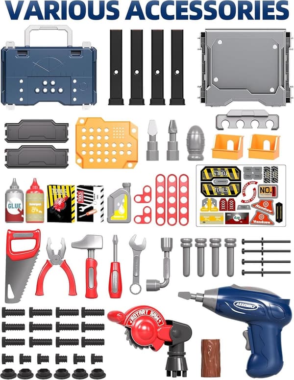 Kids Construction Workbench Set with Realistic Electric Drill