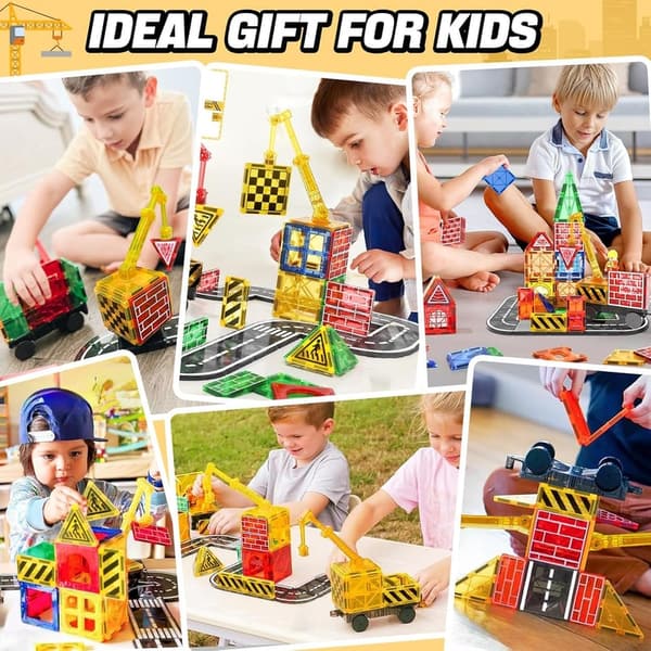 Magnetic Tile Construction Set for Kids - Crane Car Blocks