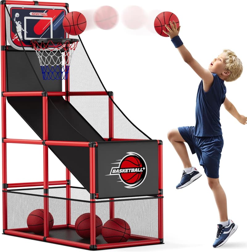 Indoor/Outdoor Basketball Arcade Game with 4 Balls & Pump