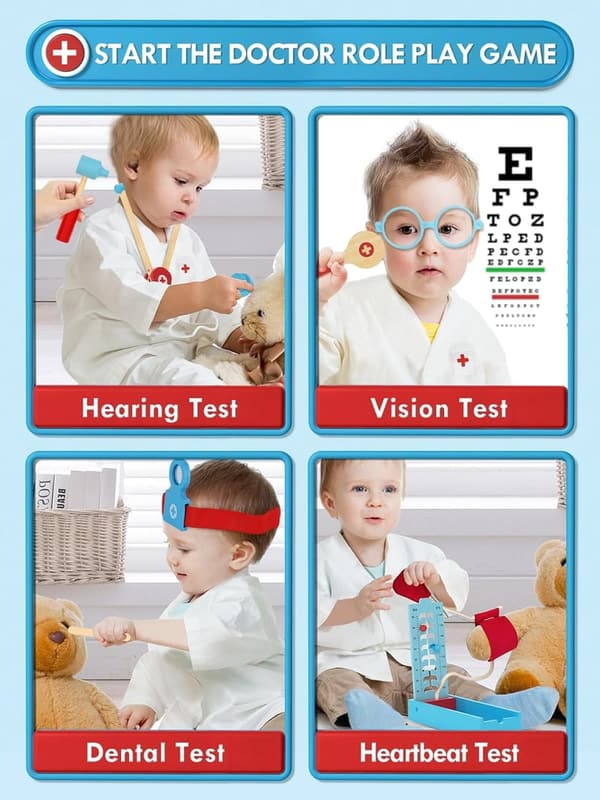 Kids Wooden Doctor Playset with Stethoscope - Pretend Play Toy