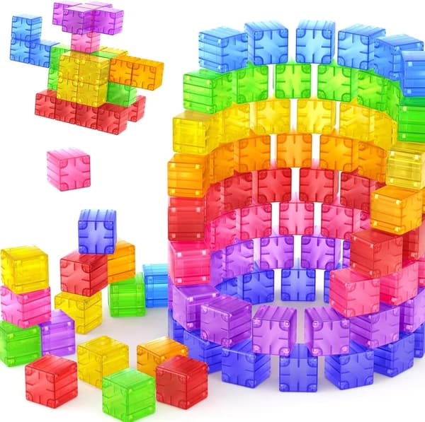 Translucent Magnetic Blocks Set - 52pcs Rainbow STEM Toys for Kids