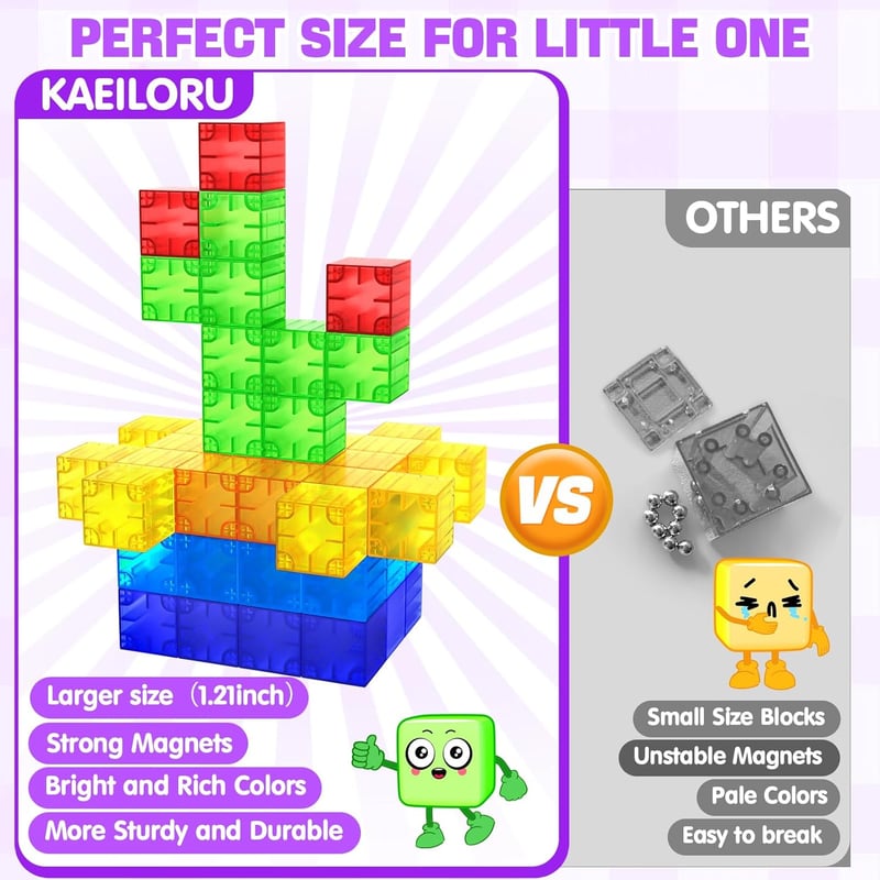 Translucent Magnetic Blocks Set - 52pcs Rainbow STEM Toys for Kids