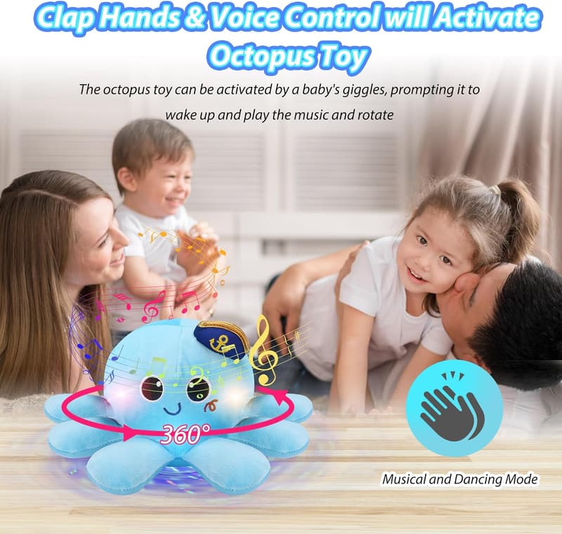 Crawling Musical Octopus Toy for Babies with Voice Control