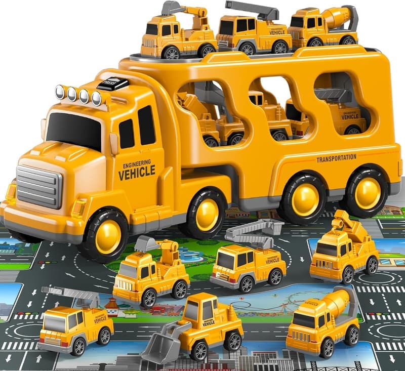 Construction Truck Toy Set with Playmat & Lights for Toddlers