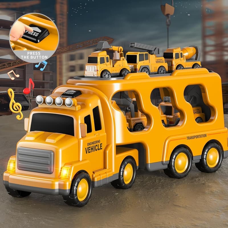 Construction Truck Toy Set with Playmat & Lights for Toddlers