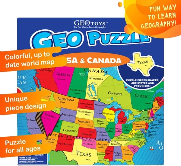 USA & Canada GeoPuzzle Jigsaw for Kids Ages 6-9