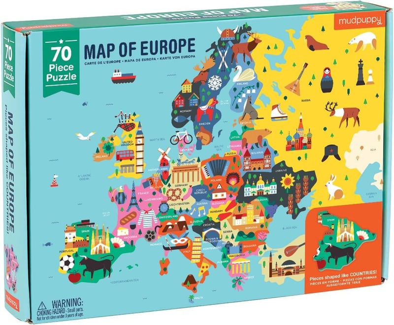 Europe Map Geography Puzzle - 70 Country-Shaped Pieces