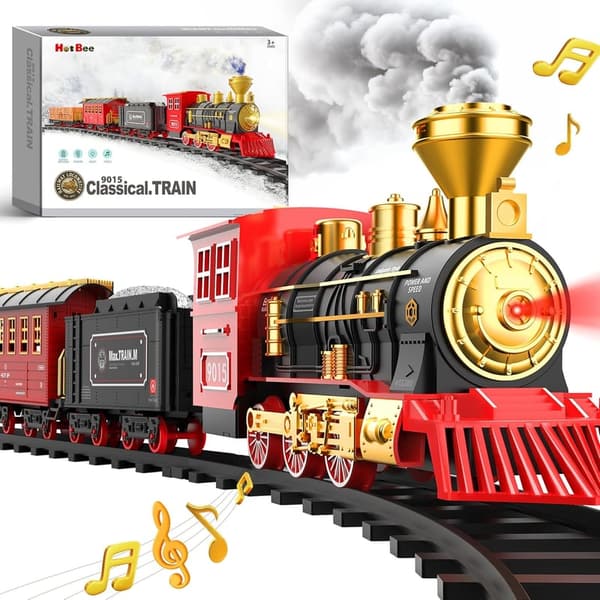 Christmas Toy Train Set with Lights, Sounds & Smoke for Kids