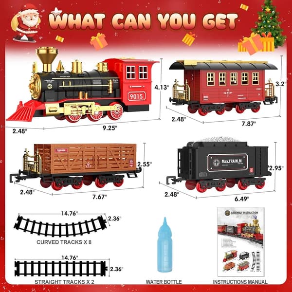 Christmas Toy Train Set with Lights, Sounds & Smoke for Kids