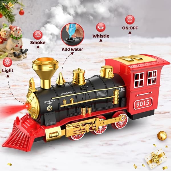 Christmas Toy Train Set with Lights, Sounds & Smoke for Kids