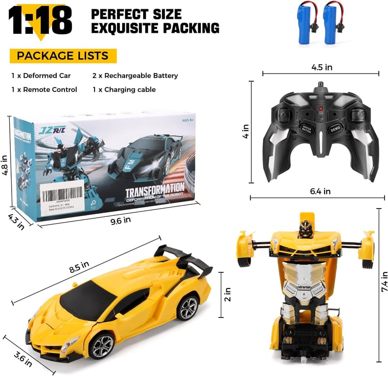 Remote Control Transforming Robot Car with LED Light for Kids