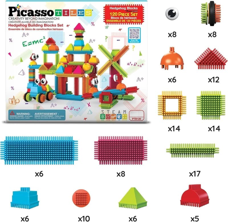 120-Piece Interlocking Hedgehog Building Blocks for Kids 3+