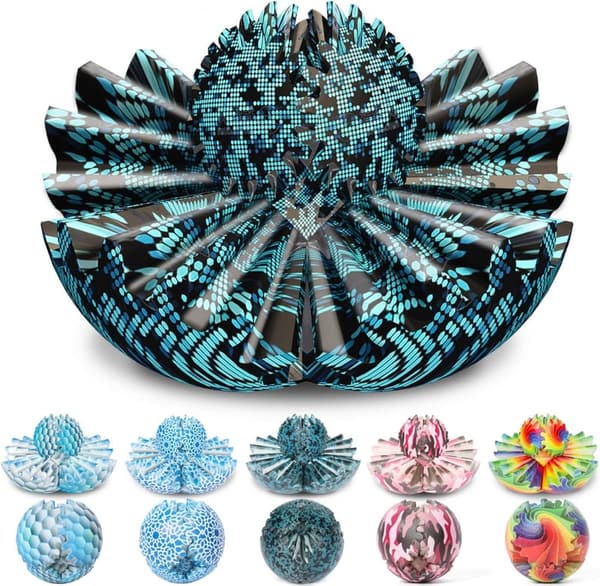 3D Printed Gear Ball Fidget Toy for Stress Relief, Blue-Black