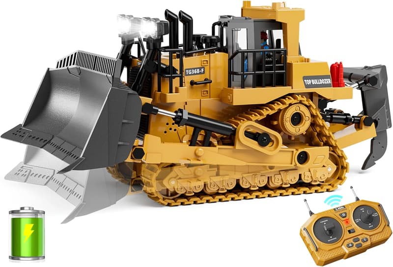 Remote Control Bulldozer Toy with Lights & Sound for Kids