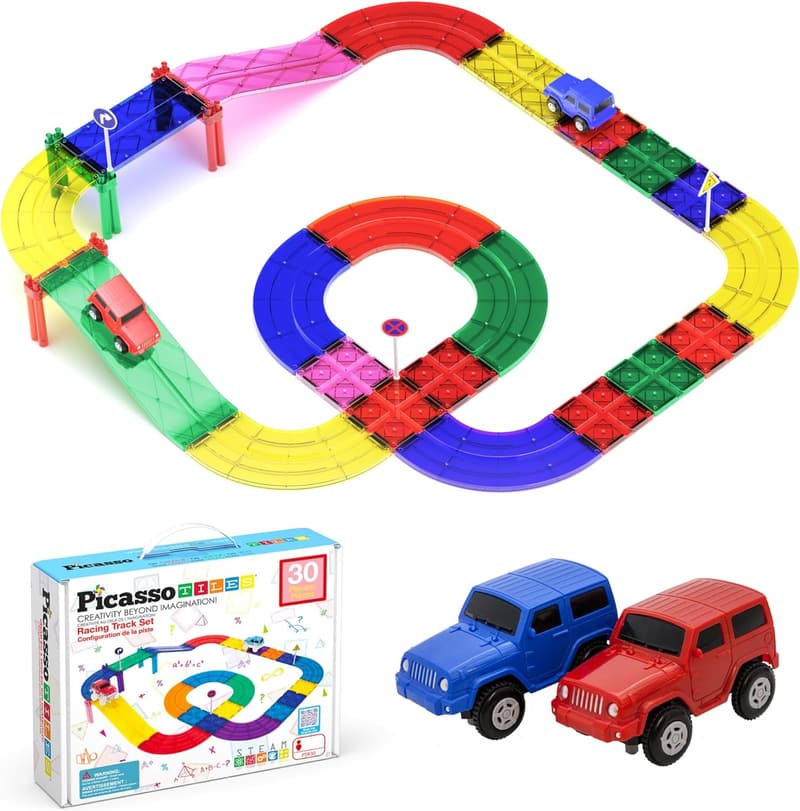 Magnetic Race Track Set for Toddlers - Includes 2 Trucks, Age 3+