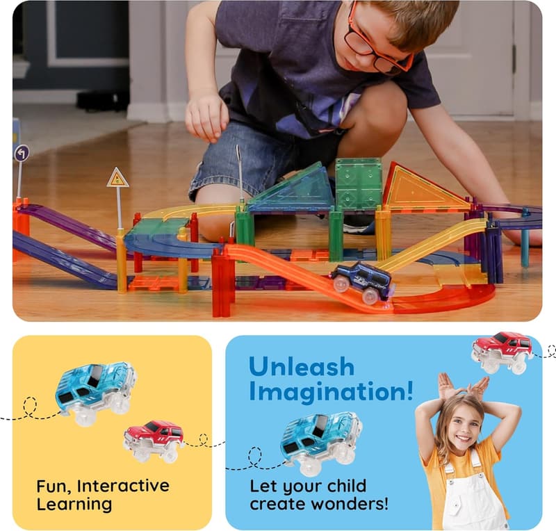 Magnetic Race Track Set for Toddlers - Includes 2 Trucks, Age 3+