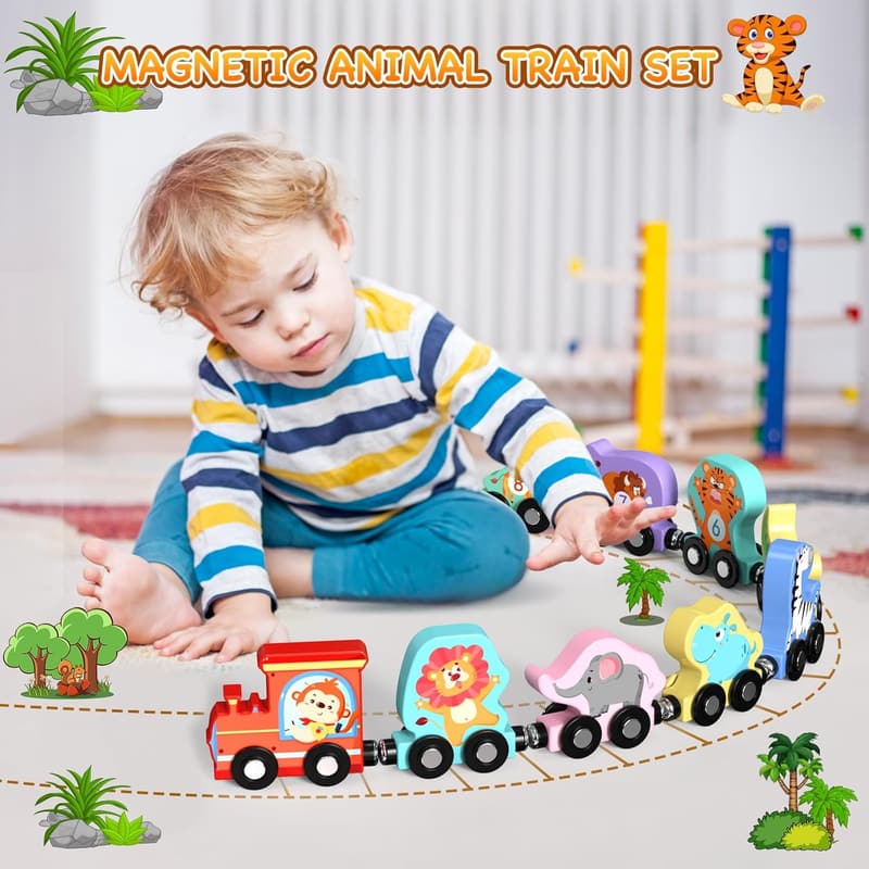 Montessori Magnetic Wooden Animal Train Set for Toddlers