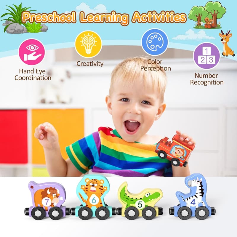 Montessori Magnetic Wooden Animal Train Set for Toddlers