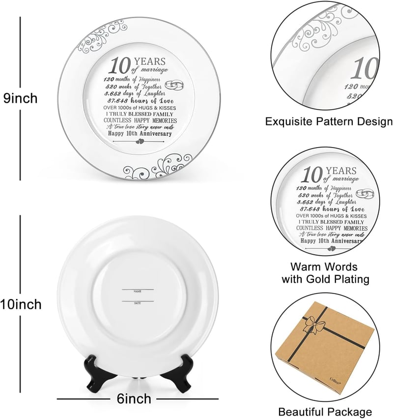 10th Anniversary Ceramic Plate with Platinum Foil