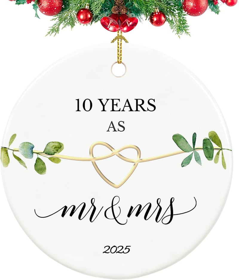 10th Anniversary Ceramic Ornament for Couples - 2.9