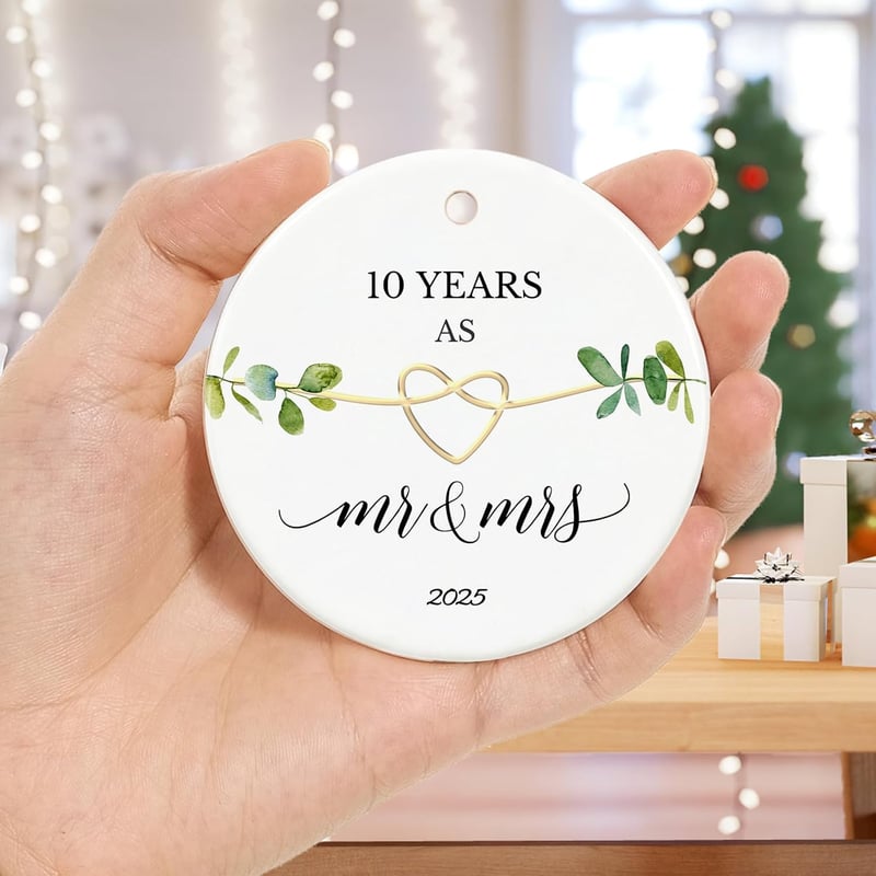10th Anniversary Ceramic Ornament for Couples - 2.9