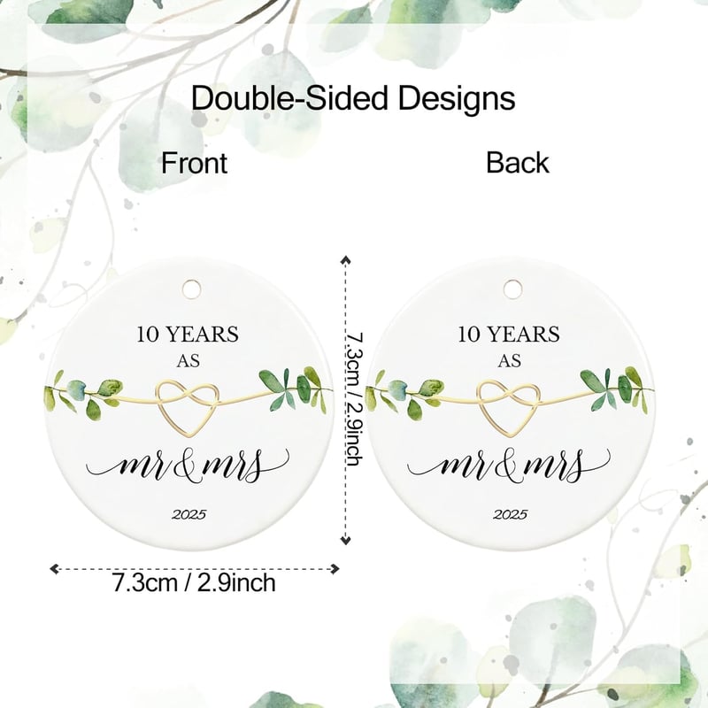 10th Anniversary Ceramic Ornament for Couples - 2.9