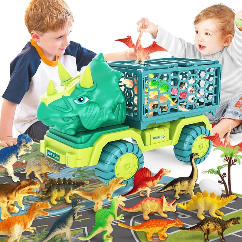 Dinosaur Truck Playset with 15 Figures & Activity Mat for Kids