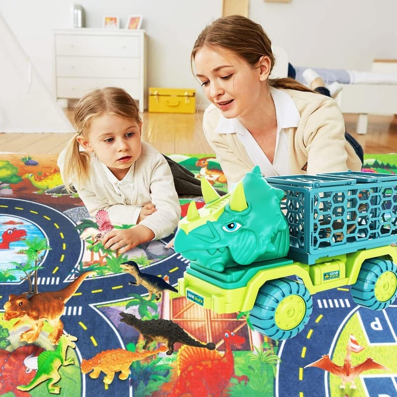 Dinosaur Truck Playset with 15 Figures & Activity Mat for Kids
