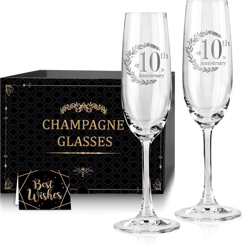 10th Anniversary Champagne Flutes Set for Couples