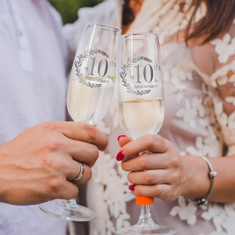 10th Anniversary Champagne Flutes Set for Couples